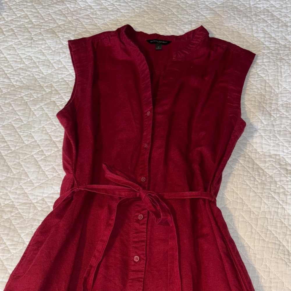 Sleeveless Belted Red Shirt Dress